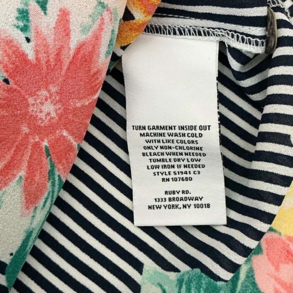 Ruby Rd Tie Up Top High Low 3/4 Sleeve Tropical Black White Stripe Petite Large - Picture 5 of 16